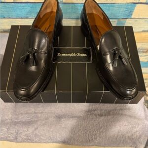 Ermenegildo Zegna Black Leather Tassel Loafers